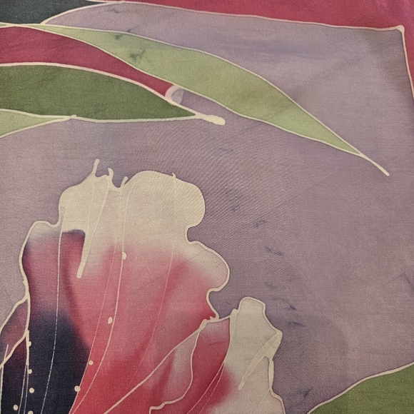 Silk Square Scarf With Hand Painted Iris Flowers - Picture 6 of 7